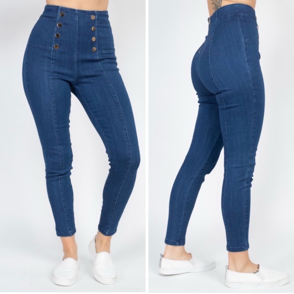High-Waisted Blue Skinny Jeans - Picture 3 of 6